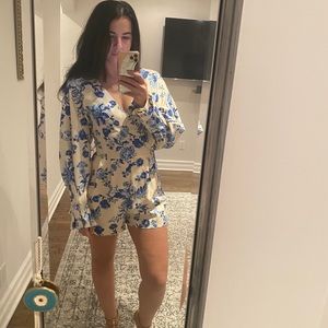 Floral romper with pleated sleeve detailing NWT